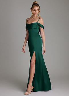 Azazie Nira Bridesmaid Dresses Emerald Mermaid Corset Stretch Satin Dress image7
