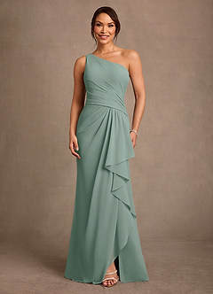 Azazie Floy Moeder van de bruid jurken Kolom Jurk van Chiffon One-shoulder Zilveren Salie image1