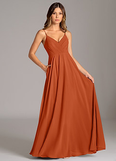 Azazie Amani Bridesmaid Dresses Burnt Orange A-Line Pleated Chiffon Dress image6