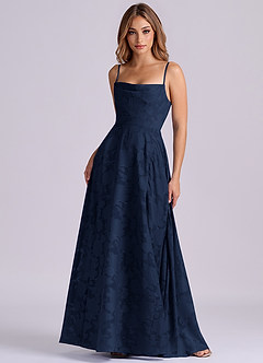 Azazie Elle Jurken voor bruidsmeisjes Jurk van Bloemen Burn-out met A-Lijn Geplooid Donkere Marine image4