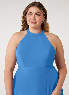 Azazie Clarice Bridesmaid Dresses Blue Jay A-Line Halter Chiffon Dress image13