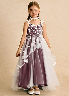 Azazie Darlina vestidos de niña de las flores Vestido de Marfil Cabernet de Tul de Princesa con Encaje image4