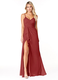 Azazie Emerald Bridesmaid Dresses Rust A-Line Ruffled Chiffon Dress image4