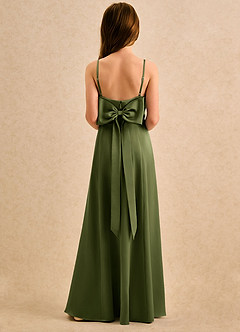 Azazie Chamomile Girls Formal Flower Girl Dresses Olive A-Line Pleated Stretch Satin Dress image5