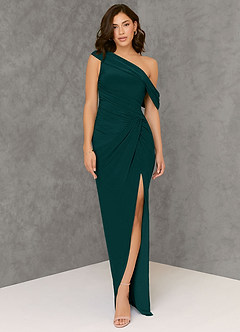 Azazie Rorie Bridesmaid Dresses Pine Sheath One Shoulder Luxe Knit Dress image1