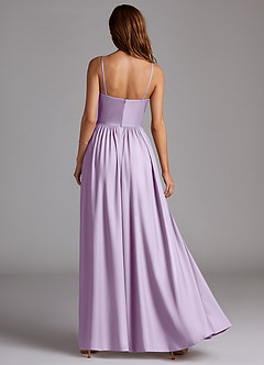 Azazie Calianna At-home Try On Dresses Dusty Blue A-Line Off the Shoulder Stretch Satin Convertible Dress image4