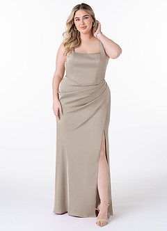 Azazie Mero Robes de demoiselle d'honneur Robe Fourreau en Satin extensible Plissée Givre image6