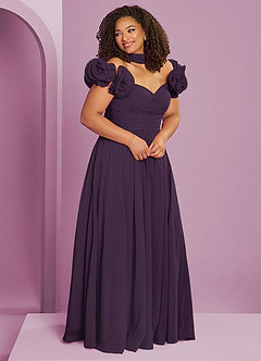 Barbie ♥ Azazie Bridesmaid Dresses Plum A-Line Off the Shoulder Chiffon Convertible Dress image12