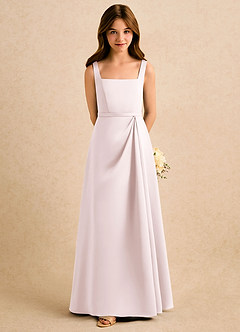 Azazie Emiko Girls Formal Flower Girl Dresses Blushing Pink A-Line Pleated Matte Satin Dress image3