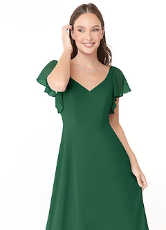 Azazie Syenna Robes de demoiselle d'honneur Robe Trapèze en Mousseline de soie Rayé Vert Foncé image5