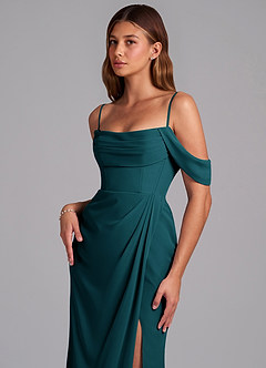 Azazie Johana Jurken voor bruidsmeisjes Converteerbaar Jurk van Chiffon met Zeemeermin Off the Shoulder Pijnboom image5