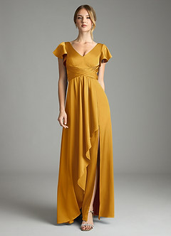 Azazie Omari Vestidos de damas de honor Vestido de Caramelo de Satén Elástico de Corte en A image3