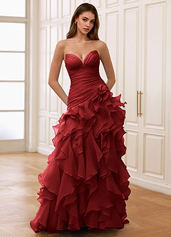 Christabelle Burgundy Corset Rhinestone Sheer Lace Prom Dress image5