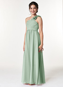 Azazie Flower Junior Agave A-Line Pleated Chiffon Dress image4