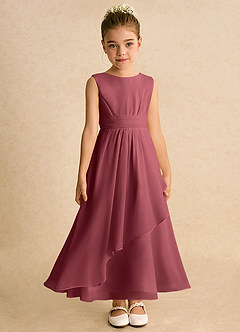 Azazie Edelweiss Robe Demoiselle D'honneur Fillette Robe Trapèze en Mousseline de soie Plissée Merlot image4