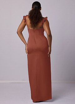 Barbie ♥ Azazie Robes de demoiselle d'honneur Robe Fourreau en Satin extensible Auburn image7