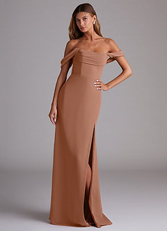 Azazie Saige Bridesmaid Dresses Bronzer A-Line Off the Shoulder Chiffon Convertible Dress image4