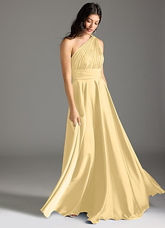 Azazie Charlize Brautjungfernkleider A-Linie One-Shoulder Stretch-Satin Kleid Butter image3