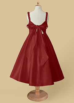 Azazie Cutie Pie Flower Girl Dresses Rust A-Line Pleated Matte Satin Dress image5