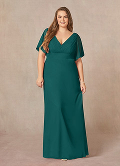 Azazie Alessa Mother of the Bride Dresses Peacock A-Line V-Neck Pleated Chiffon Dress image7