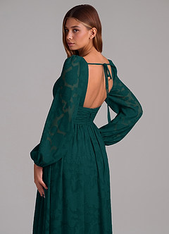 Azazie Norah Jurken voor bruidsmeisjes Jurk van Bloemen Burn-out met A-Lijn Lange mouw Pijnboom image2