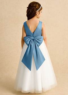 Azazie Eleni Flower Girl Dresses Ivory Steel Blue Ball-Gown Bow Tulle Dress image2