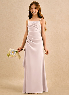 Azazie Cannoli Girls Formal Robe Demoiselle D'honneur Fillette Robe Trapèze en Satin extensible Plissée Rose Pâle image4