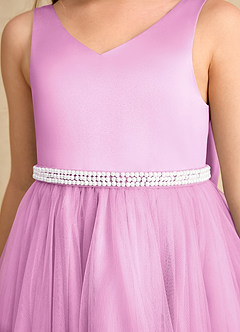 Azazie Firefly vestidos de niña de las flores Vestido de Rosa Caramelo de Satin Mate de Corte En A con Lazo image6