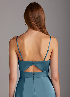 Azazie Shania Bridesmaid Dresses Bermuda Sheath V-Neck Pleated Stretch Satin Dress image4