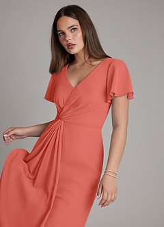 Azazie Kaya Final Sale Salmon Pink A-Line Pleated Chiffon Dress image4
