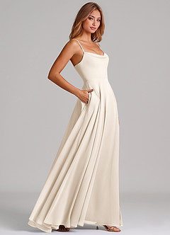 Azazie Elle Robes de demoiselle d'honneur Robe Trapèze en Mousseline de soie Plissé Albâtre Blanc image5