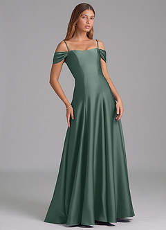 Azazie Seriana Morsiusneito Mekot A-linja Olkapään ulkopuolella Joustava satiini Lattian pituus Pukeutua image6