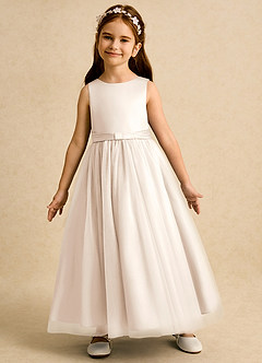Azazie Lior Flower Girl Dresses White Alabaster Ball-Gown Pleated Tulle Dress image4
