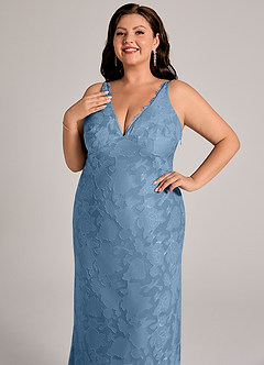 Azazie Tianna Bridesmaid Dresses Steel Blue Sheath Lace Floral Burnout Dress image12