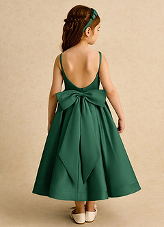 Azazie Babs Flower Girl Dresses Dark Green Ball-Gown Pleated Matte Satin Dress image6