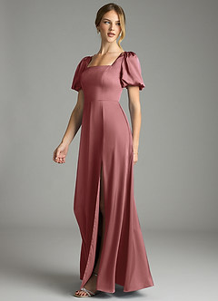 Azazie Fyona Suknie dla druhen Linia A Pofałdowany Satyna elastyczna Do ziemi Sukienka image4