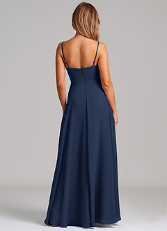 Azazie Elle Vestidos de damas de honor Vestido de Azul Marino Oscuro de Gasa de Corte en A con Plisado image7