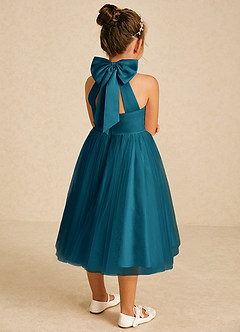 Azazie Dora Flower Girl Dresses Ink Blue A-Line Bow Tulle Dress image1