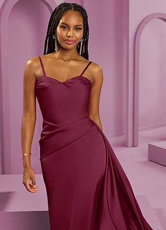 Barbie ♥ Azazie Vestidos de damas de honor Vestido de Mora de Satén Elástico de Corte Recto Convertible con Sin tirantes image4