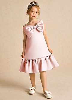 Azazie Kiwi Blumenmädchenkleider A-Linie Spaghetti Riemen Matte Satin Kleid Zartrosa image4