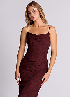 Azazie Sorrel Vestidos de madrinha de casamento Vestido Cabernet de Esgotamento Floral de sereia com Espartilho image7