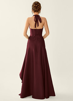 Titania Wine Satin V-neck Ruffled Prom Dress image2