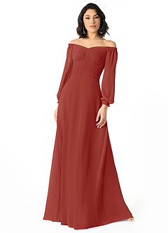 Azazie Rubina Final Sale Dusty Blue A-Line Long Sleeve Chiffon Dress image1