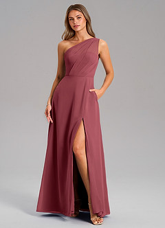 Azazie Phaedra Bridesmaid Dresses Merlot A-Line One Shoulder Chiffon Dress image1