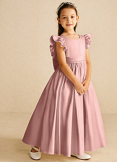 Azazie Piglette Flower Girl Dresses Rose Gold A-Line Bow Matte Satin Dress image5