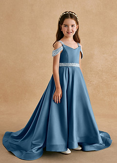 Azazie Jodi Abiti da Ragazza di Fiori Abito A-Line in Raso Opaco Bermuda image3