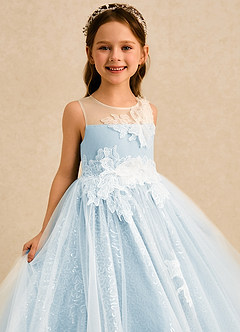 Azazie Addison Flower Girl Dresses Sky Blue Ball-Gown Sequins Tulle Dress image5