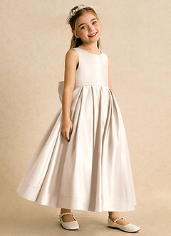 Azazie Cailee Flower Girl Dresses White Alabaster Ball-Gown Pleated Matte Satin Dress image3