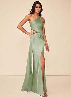 Azazie Maron Bridesmaid Dresses Dusty Sage A-Line One Shoulder Stretch Satin Dress image3