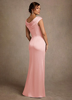 Azazie Irvine Mother of the Bride Dresses Powder Pink A-Line Pleated Stretch Satin Dress image2